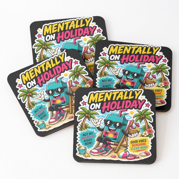 Item preview, Mentally On Holiday Funny Beach Sticker | Tropical Summer Cartoon designed and sold by Snackwave Ninety.