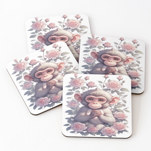 Item preview, Adorable Monkey Among Pink Roses designed and sold by PromisedArt.
