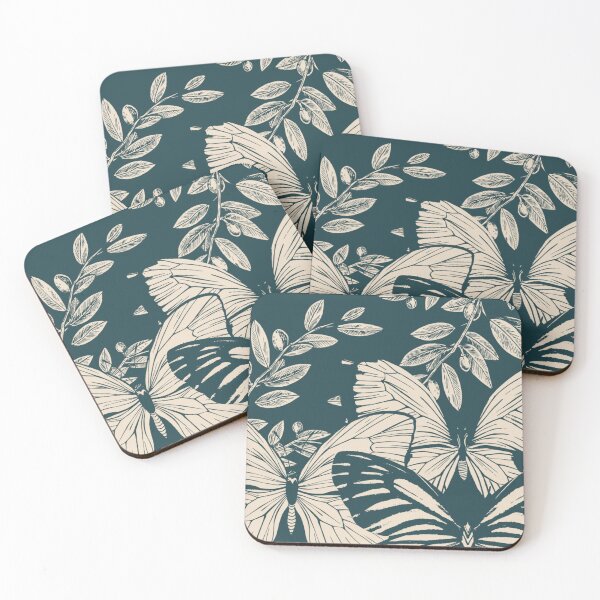 Item preview, Vintage Botanical Butterflies & Olive Branch - Indigo Line Art designed and sold by samahl_l.
