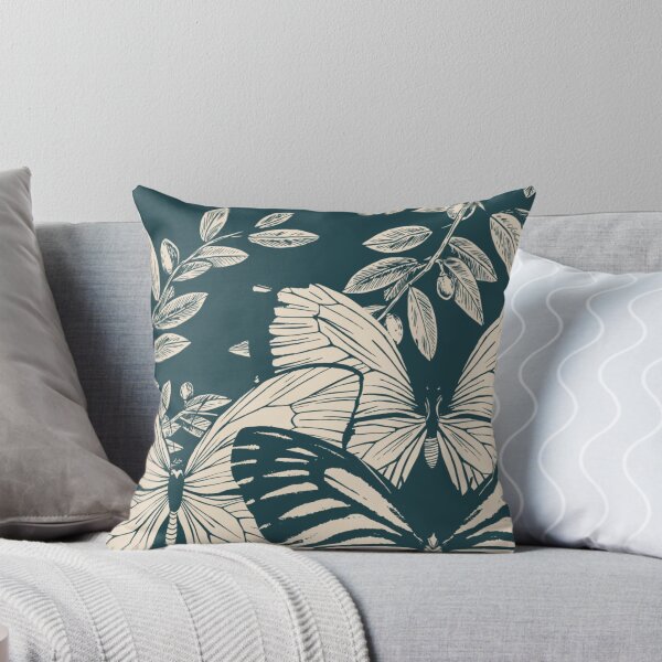 Item preview, Vintage Botanical Butterflies & Olive Branch - Indigo Line Art designed and sold by samahl_l.