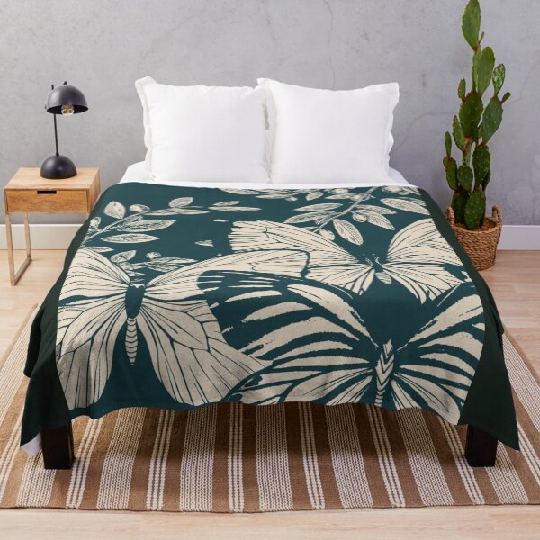 Item preview, Vintage Botanical Butterflies & Olive Branch - Indigo Line Art designed and sold by samahl_l.