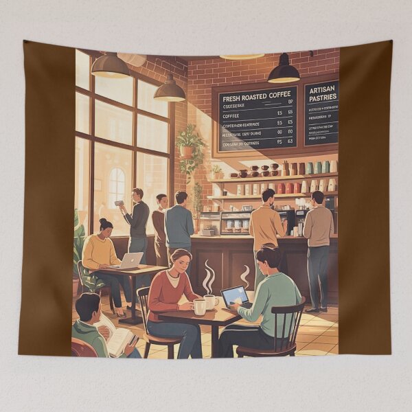 Item preview, Coffeeshop With People Sitting In Themor Standing By Them designed and sold by Echo Aesthetics.