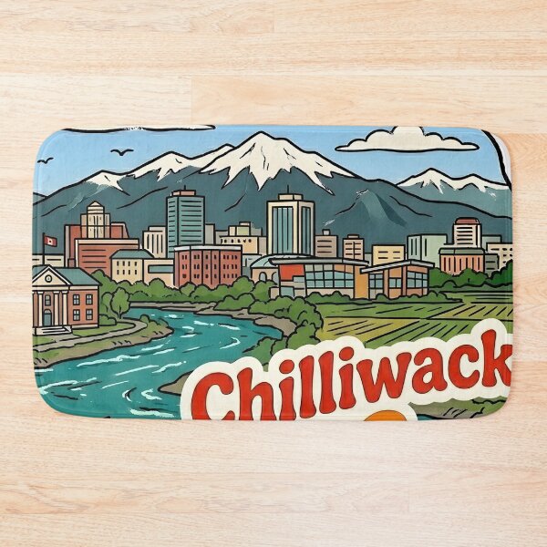 Item preview, Chilliwack BC Cute Skyline Colorful Cityscape Flag designed and sold by HowToCanadian.