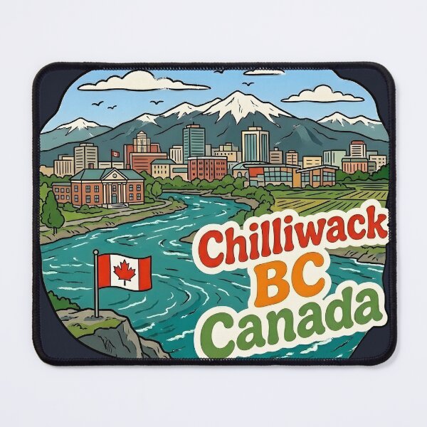 Item preview, Chilliwack BC Cute Skyline Colorful Cityscape Flag designed and sold by HowToCanadian.