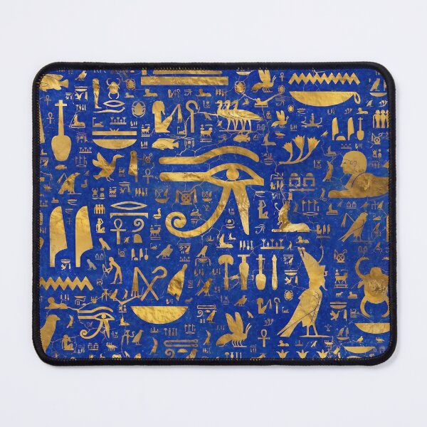 Item preview, Eye of Horus Lapis Lazuli - Gold Egyptian Hieroglyphs Pattern designed and sold by GulfSignature.