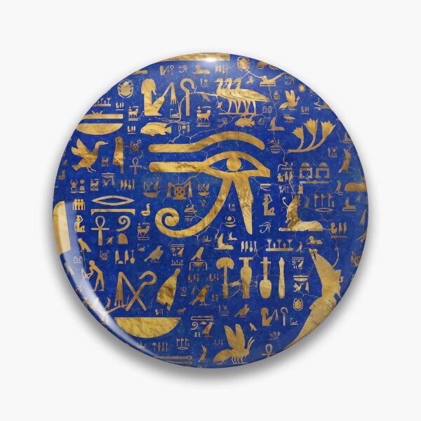 Item preview, Eye of Horus Lapis Lazuli - Gold Egyptian Hieroglyphs Pattern designed and sold by GulfSignature.