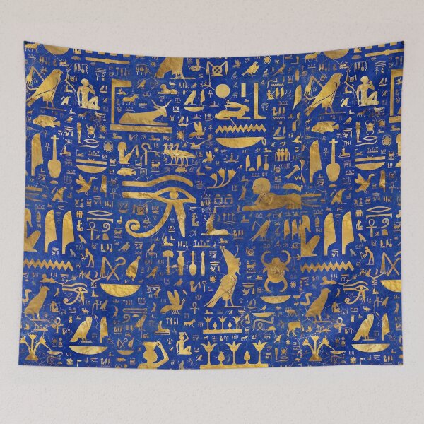 Item preview, Eye of Horus Lapis Lazuli - Gold Egyptian Hieroglyphs Pattern designed and sold by GulfSignature.
