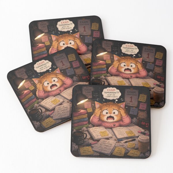 Item preview, Panicking Cat Exam Night Study   designed and sold by Luna's World - Moody Vibes Studio.