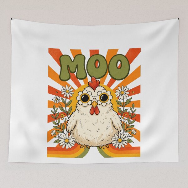 Item preview, Funny Moo Chicken Graphic Groovy Farm Animal Boho Sunrise designed and sold by BornBorn.