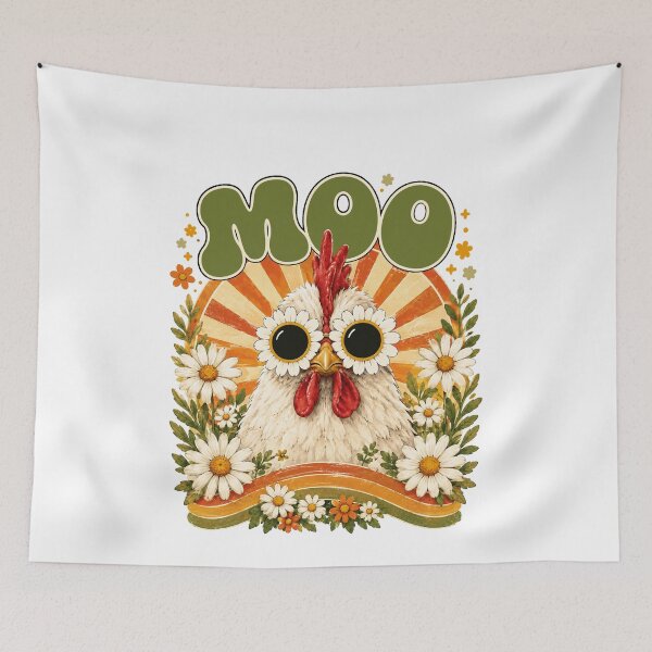 Item preview, Moo Chicken Graphic Groovy Farm Animal Boho Sunrise designed and sold by BornBorn.