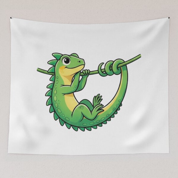 Item preview, Hanging Iguana Cartoon Cute Lizard Art designed and sold by HoneyBreezeCo.