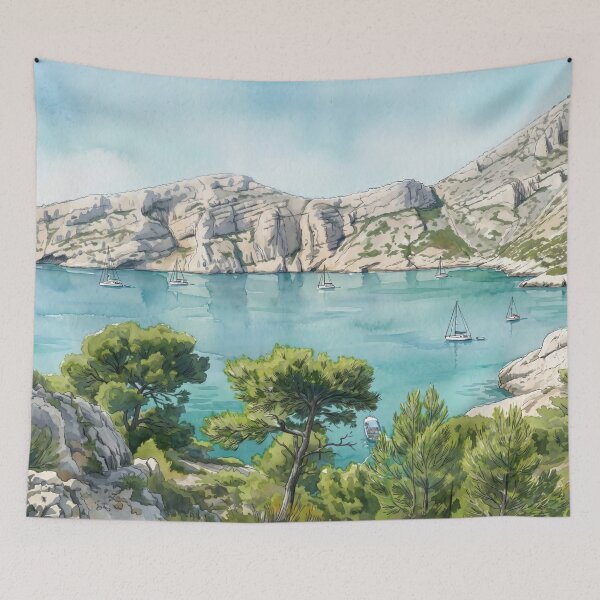 Item preview, Calanques de Cassis — Digital Watercolour Fine Art from Real Photography designed and sold by M.ALK.Watercolor.