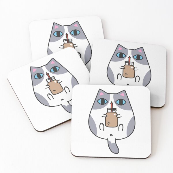 Item preview, Gray and White Tuxedo Cat with Chocolate Milk designed and sold by WeaverStudio.