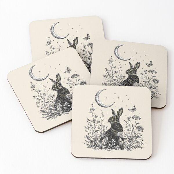 Item preview, Moon Rabbit Cottagecore Botanical Hare designed and sold by bosamji.