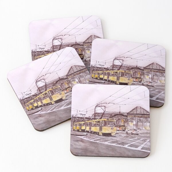 Item preview, Title: Tram in front of Dresden Neustadt station – Urban Sketch Illustration designed and sold by UMA Urban Sketch.