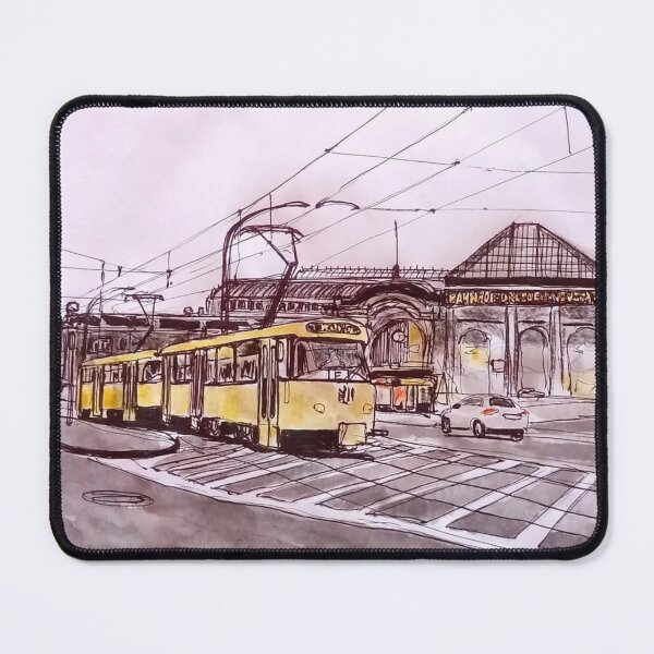 Item preview, Title: Tram in front of Dresden Neustadt station – Urban Sketch Illustration designed and sold by UMA Urban Sketch.