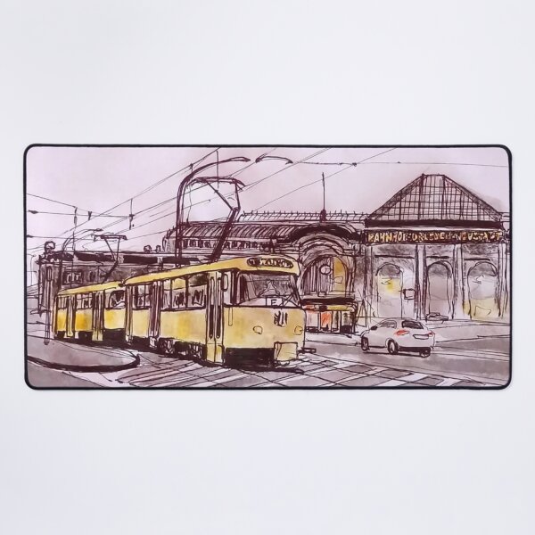 Item preview, Title: Tram in front of Dresden Neustadt station – Urban Sketch Illustration designed and sold by UMA Urban Sketch.