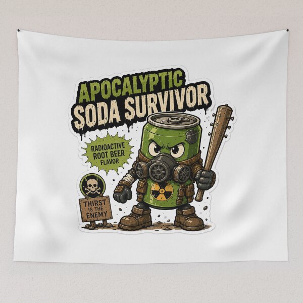 Item preview, Apocalyptic Soda Survivor Funny Sticker | Wasteland Snack Warrior Cartoon designed and sold by Snackwave Ninety.