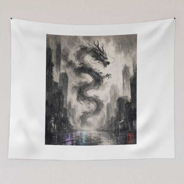 Item preview, Rain Dragon Ink Wash Wall Art designed and sold by oddpawstudio.