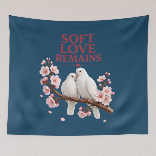 Item preview, Soft Love Remains, Romantic Dove Aesthetic Quote Design designed and sold by JagrDesigns.