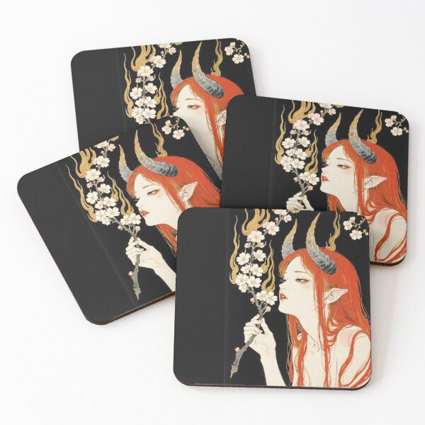 Item preview, Digital Illustration of a Japanese Ukiyo-e She-Devil - Fantasy Art with Horns designed and sold by Alba Forjanívea.
