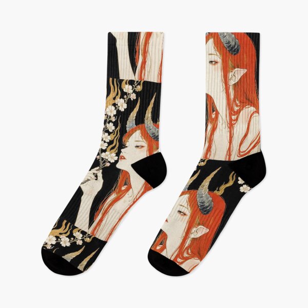 Item preview, Digital Illustration of a Japanese Ukiyo-e She-Devil - Fantasy Art with Horns designed and sold by Alba Forjanívea.