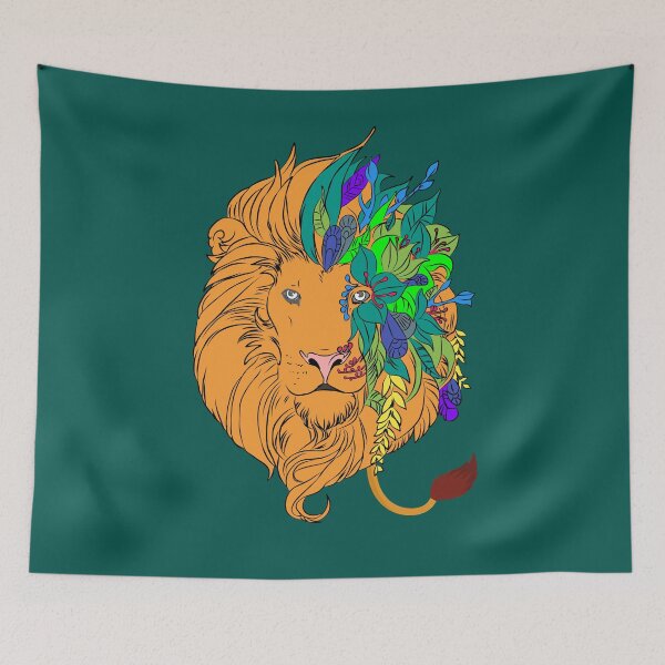 Item preview, Floral Lion Head Art - Colorful Nature King Illustration Boho Jungle Animal Design designed and sold by LunaPrintCo.