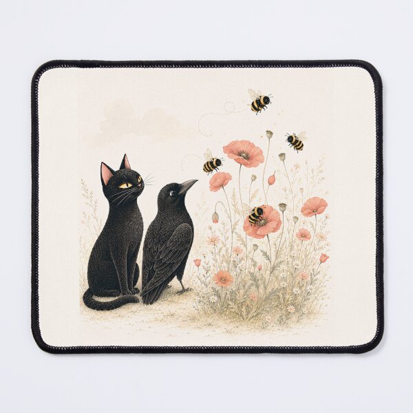 Item preview, Among the Poppies, Black Cat Raven and Bees designed and sold by VelvetClawStudio.