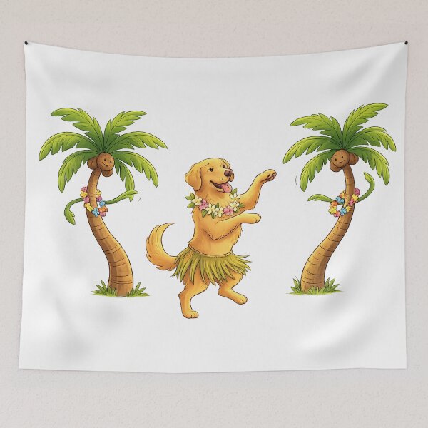 Item preview, Cute Hawaiian Dancing Dog Tropical Cartoon Aesthetic designed and sold by josflo12.