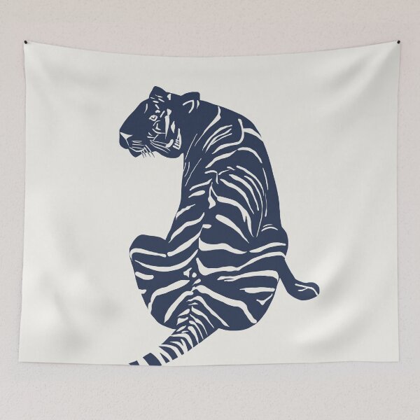 Item preview, Minimal Monochrome Tiger Line Art Scandinavian Style Animal Illustration Navy Blue designed and sold by Nasdigitalart.