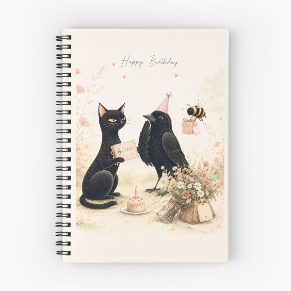 Item preview, Happy Birthday Raven, Black Cat & Birthday Illustration designed and sold by VelvetClawStudio.