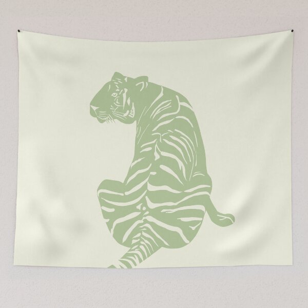 Item preview, Minimal Monochrome Tiger Line Art Scandinavian Style Animal Illustration Sage Green designed and sold by Nasdigitalart.