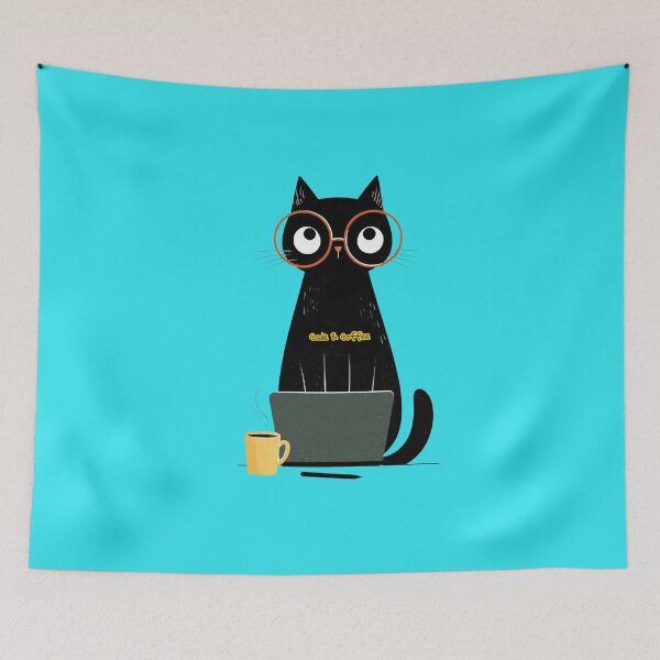Item preview, Cute Cat Coder Code and Coffee Programmer Design designed and sold by QutteshopLM .