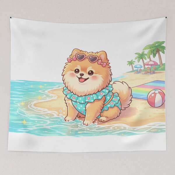 Item preview, Cute Beach Pomeranian Summer Kawaii Dog Aesthetic designed and sold by josflo12.