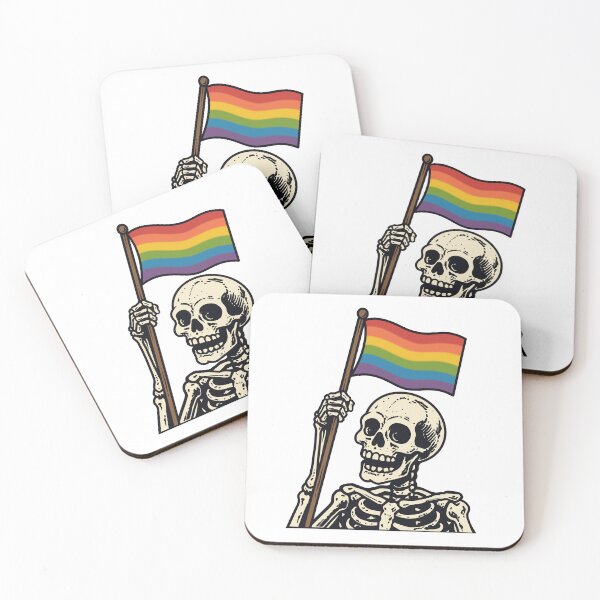 Item preview, Vintage Skeleton Holding Rainbow Pride Flag designed and sold by Anne97s.
