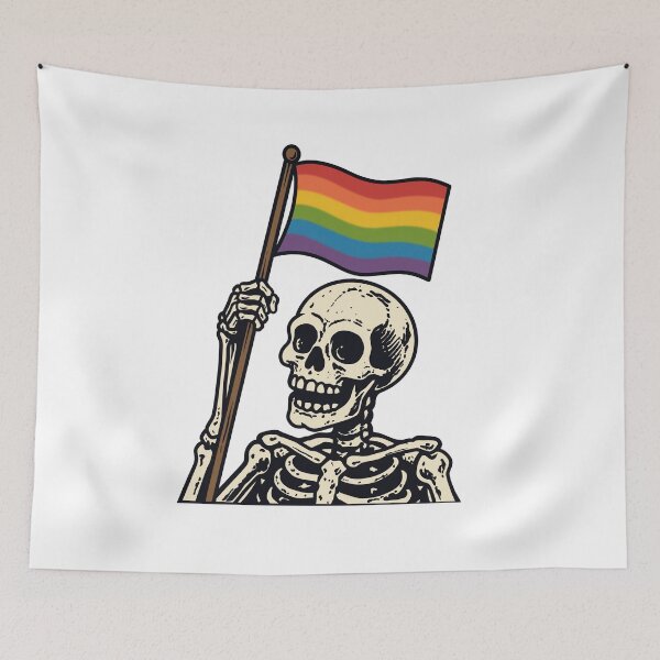 Item preview, Vintage Skeleton Holding Rainbow Pride Flag designed and sold by Anne97s.