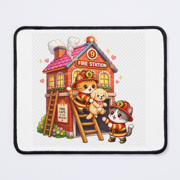 Item preview, Kawaii Firefighter Cats Saving Puppy Cute Rescue Anime Art designed and sold by josflo12.
