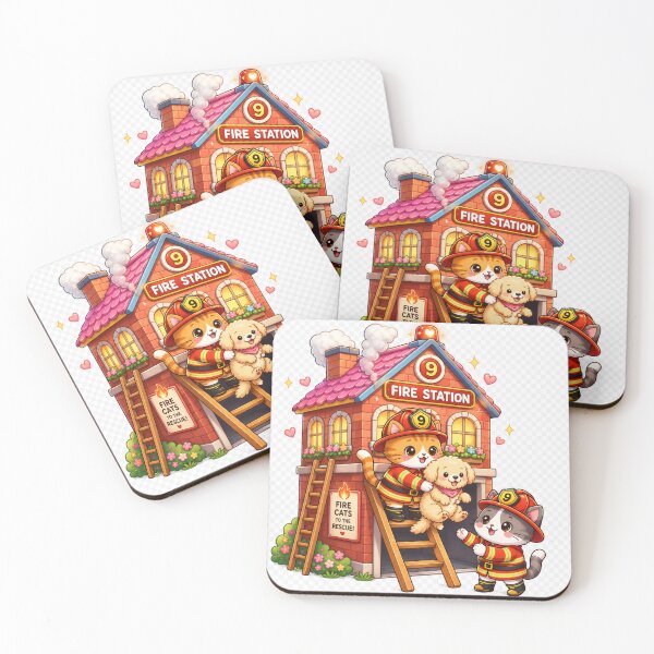 Item preview, Kawaii Firefighter Cats Saving Puppy Cute Rescue Anime Art designed and sold by josflo12.