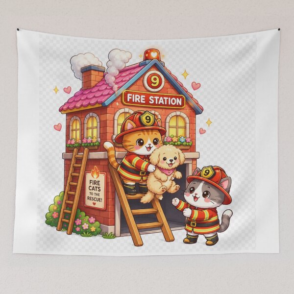 Item preview, Kawaii Firefighter Cats Saving Puppy Cute Rescue Anime Art designed and sold by josflo12.