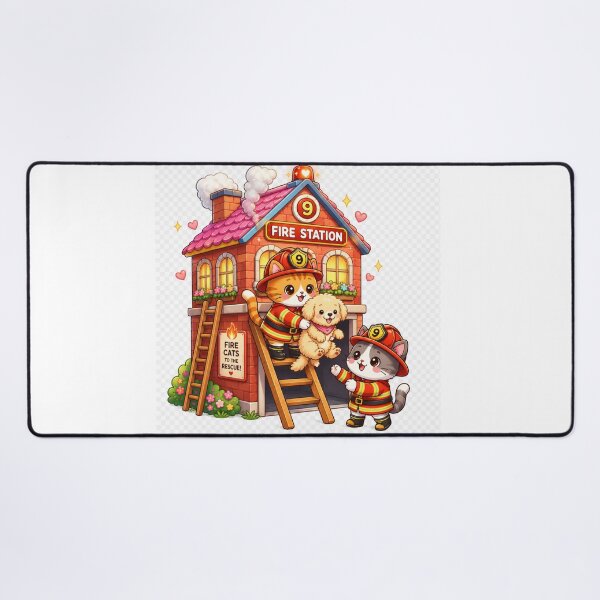 Item preview, Kawaii Firefighter Cats Saving Puppy Cute Rescue Anime Art designed and sold by josflo12.