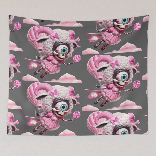 Item preview, Cyclops Skeleton Lamb Flying with Pink Hot Air Balloon designed and sold by LujziWorld.