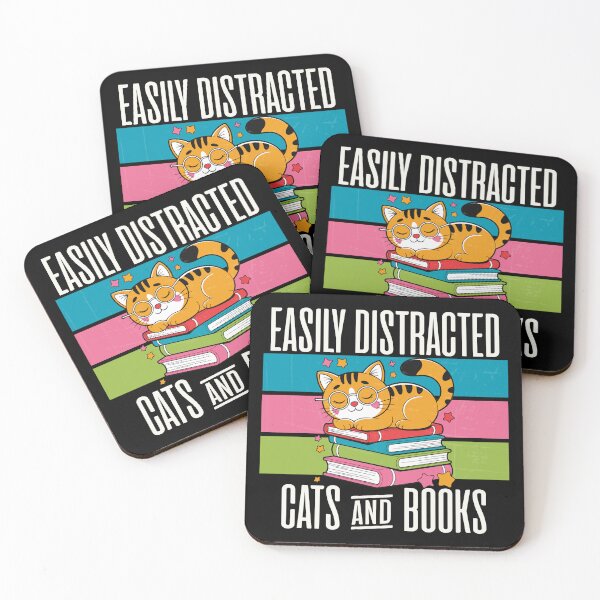 Item preview, Easily Distracted by Cats and Books - Cat Lover Book Lover Gift designed and sold by LAJdesigns.