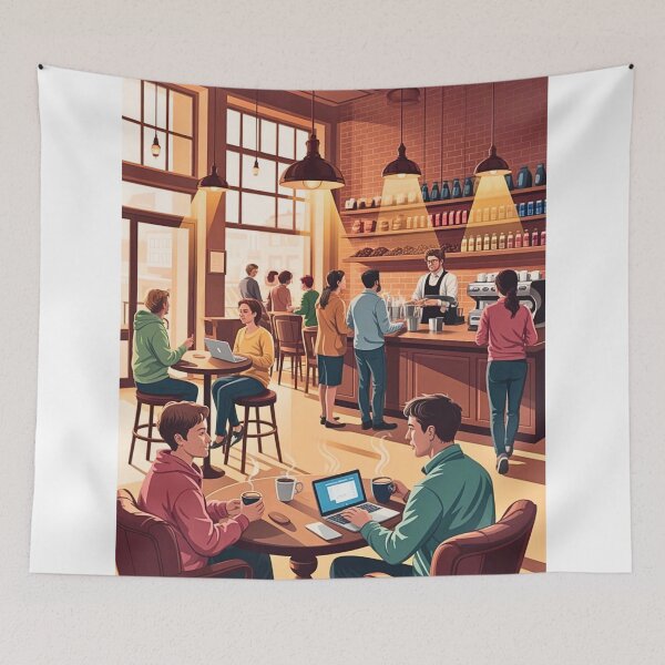 Item preview, Coffeeshop With People Sitting In Themor Standing By Them designed and sold by Echo Aesthetics.