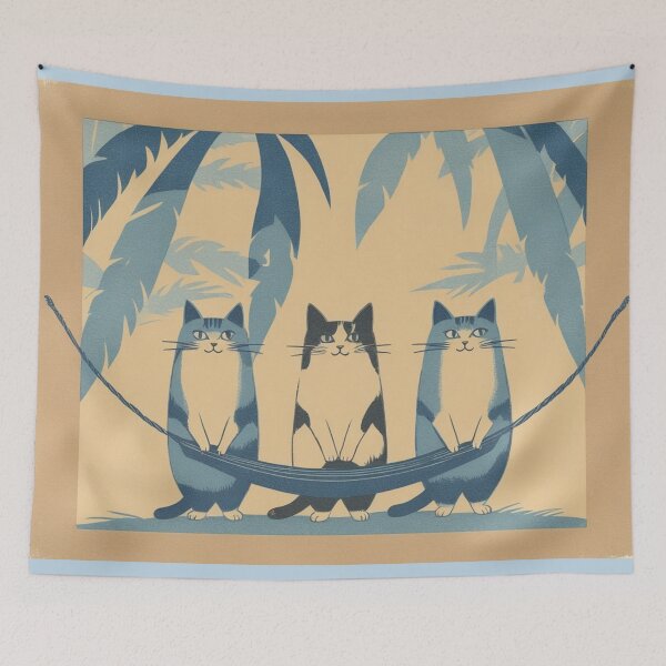 Item preview, Cute cats relaxing in a hammock – tropical-themed, relaxing cat illustrations designed and sold by LEO'S CREATURE　れおずくりーちゃー.