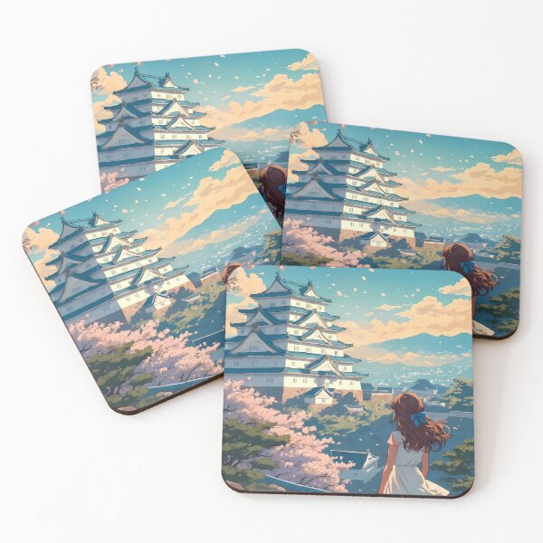 Item preview, Anime Girl Contemplating Himeji Castle Golden Hour Pastel Art designed and sold by JacksoonLester.