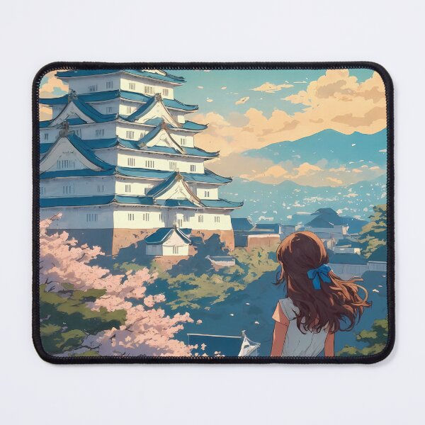 Item preview, Anime Girl Contemplating Himeji Castle Golden Hour Pastel Art designed and sold by JacksoonLester.