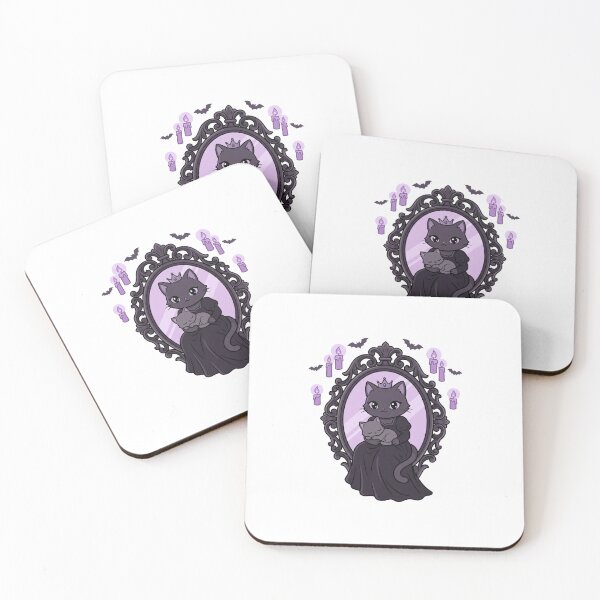 Item preview, Elegant Black Cat in Dark Dress with Crown Embracing Kitten Reflected in Mirror designed and sold by AbanoubStore.