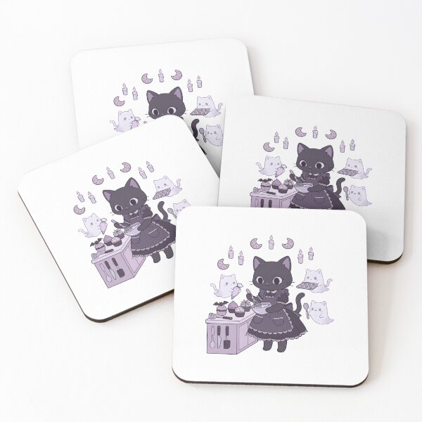 Item preview, Sweet Black Cat in Apron Baking Cupcakes with Playful Ghosts designed and sold by AbanoubStore.