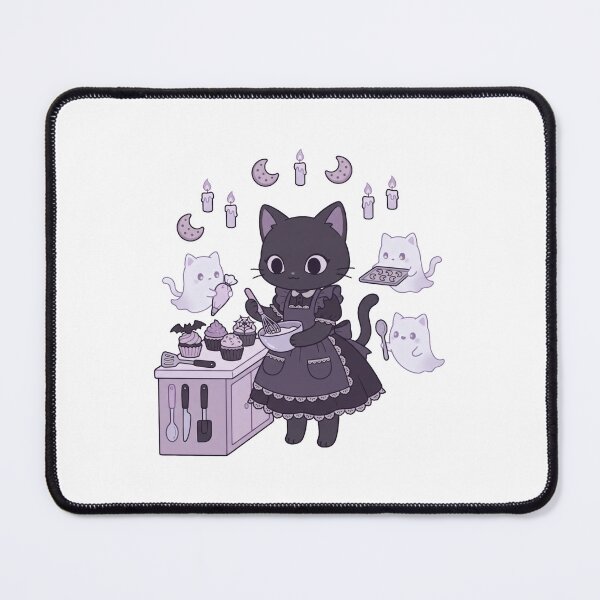 Item preview, Sweet Black Cat in Apron Baking Cupcakes with Playful Ghosts designed and sold by AbanoubStore.