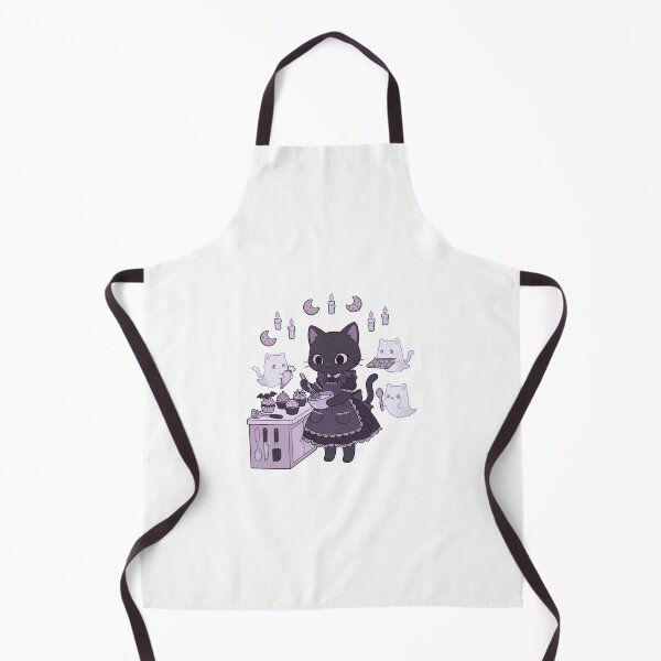 Item preview, Sweet Black Cat in Apron Baking Cupcakes with Playful Ghosts designed and sold by AbanoubStore.